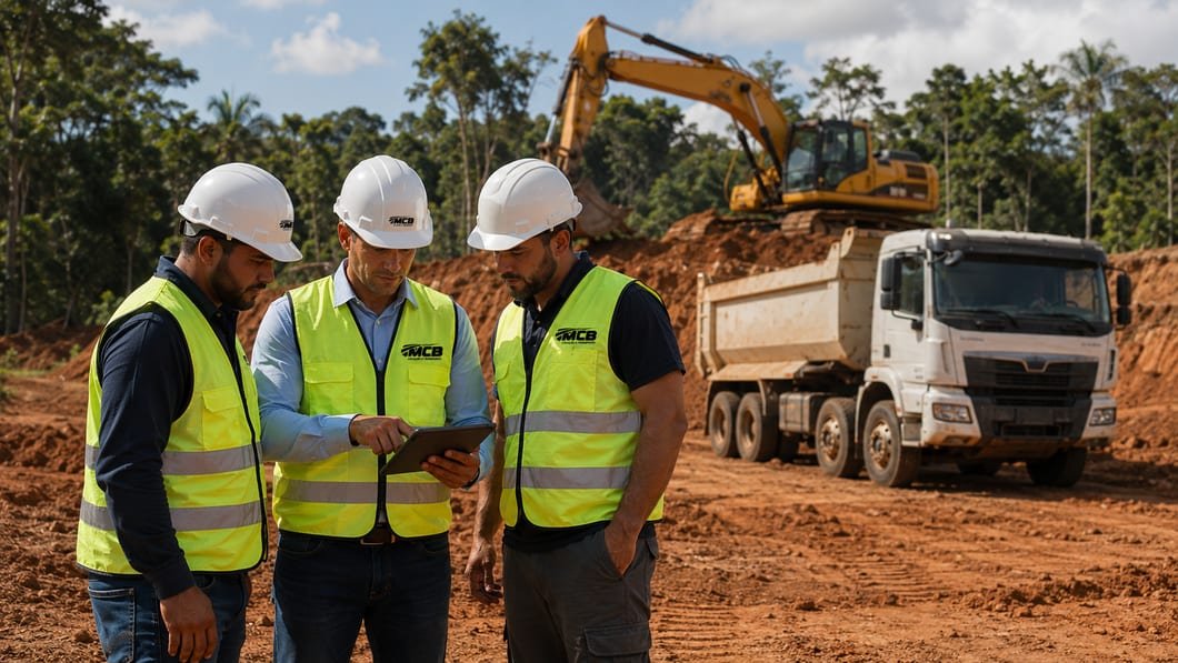 Equipe e equipamentos da MCB em operação numa obra